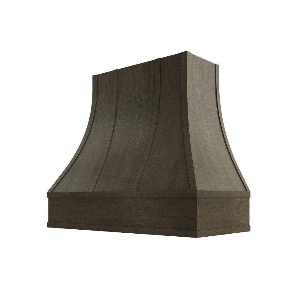 Asheville Wood Range Hood with Curved Strapped Front and Flat Moulding