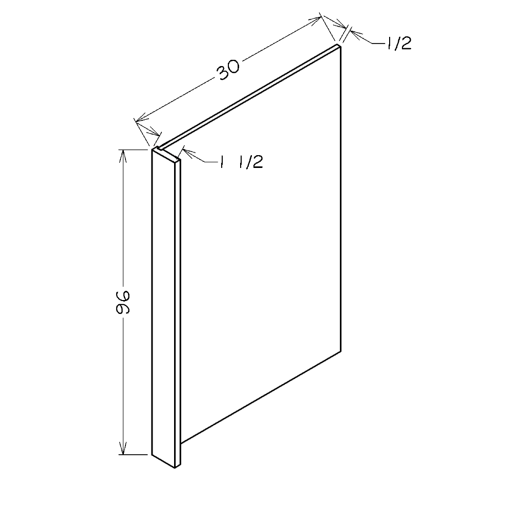 Oxford White 30"W x 96"H Refrigerator End Panel w/ 1.5" Filler Strip