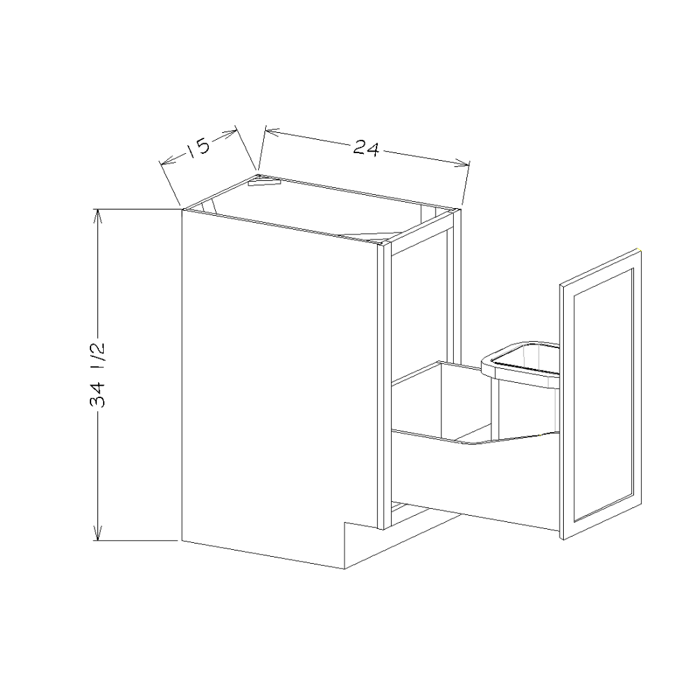 White Slim Shaker 15" Single Full Height Door Base Cabinet w/ Single Trashcan Pullout Kit