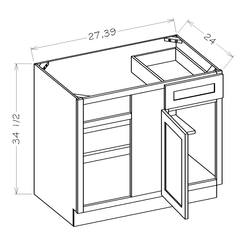 Dove Shaker 36 1/2" - 43" Blind Base Corner Cabinet