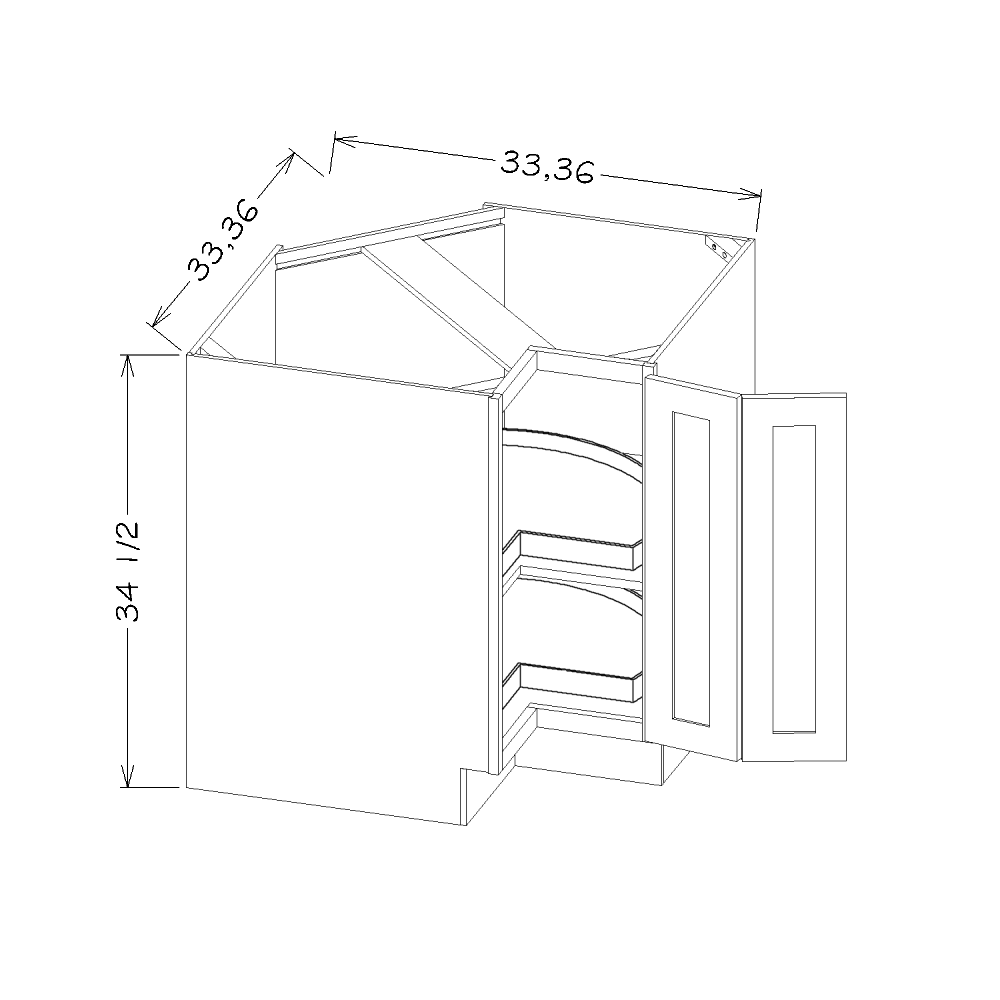 Dove Shaker 36" Lazy Susan Cabinet with 2 Wooden Trays