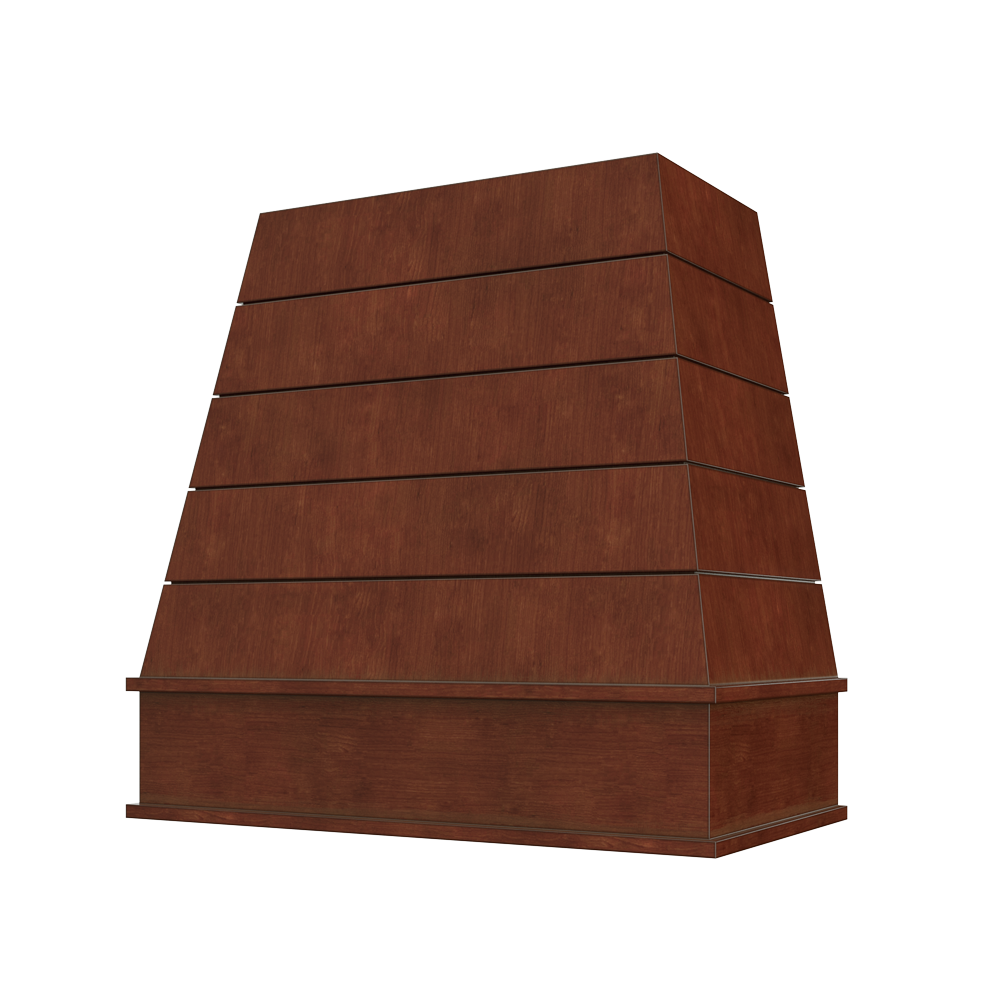 Raleigh Wood Range Hood with Tapered Shiplap Front and Block Moulding
