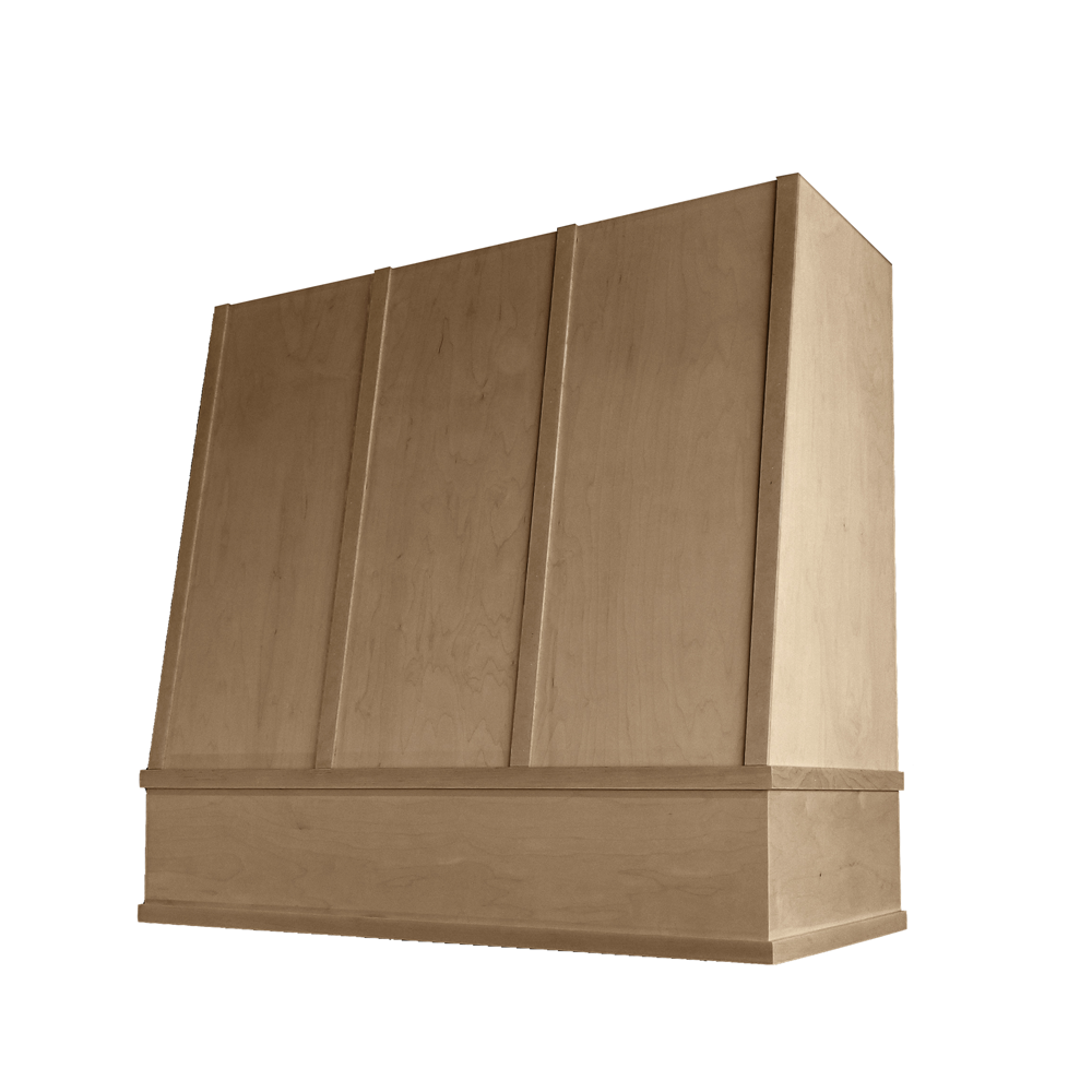 Wilmington Wood Range Hood with Angled Strapped Front and Flat Moulding