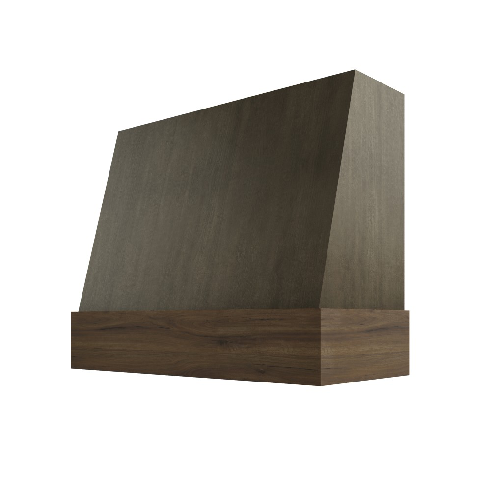 Wilmington Wood Range Hood with Angled Front and Walnut Stained Band