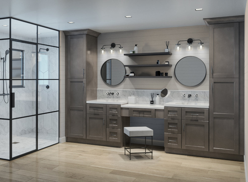 cinder shaker vanities in bathroom