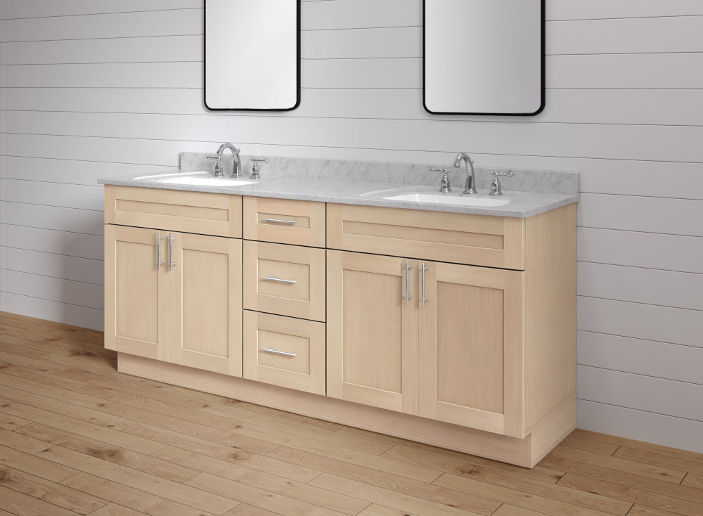 honey shaker vanities with shiplap