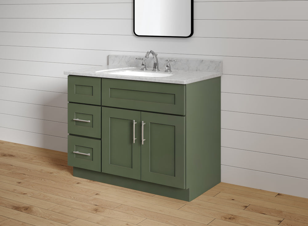 Ivy Green Shaker Vanities with shiplap