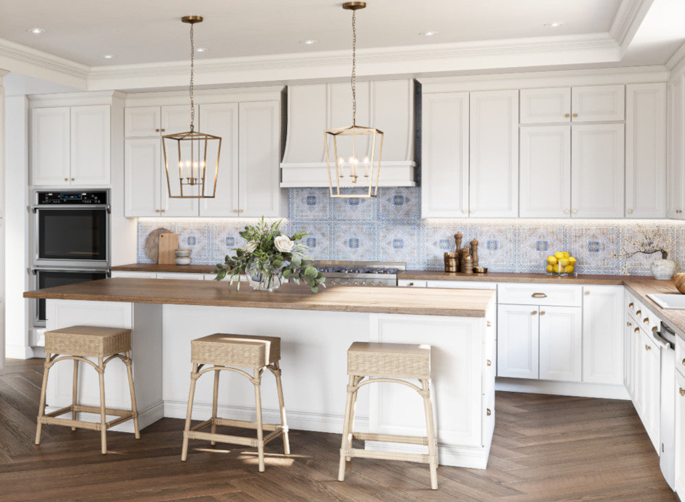 oxford white cabinets in kitchen with island