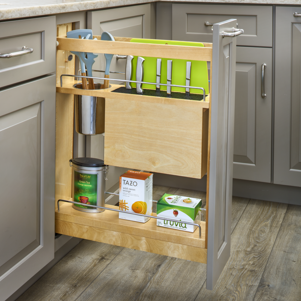 Base Cabinet Knife Block Pullout Organizer w/ Cutting Mats (Fits 15" Full Height Door Base)