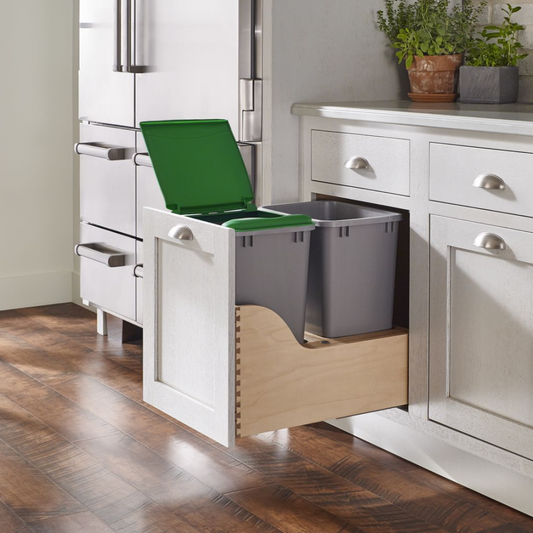 Bottom Mount Maple Pullout w/ Double 35 qt Waste Containers and Blum Soft-Close