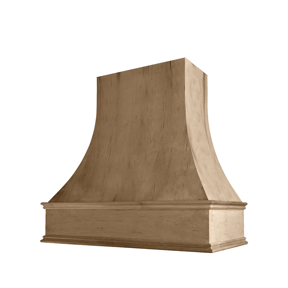 Wood Range Hood with Curved Front and Classic Trim