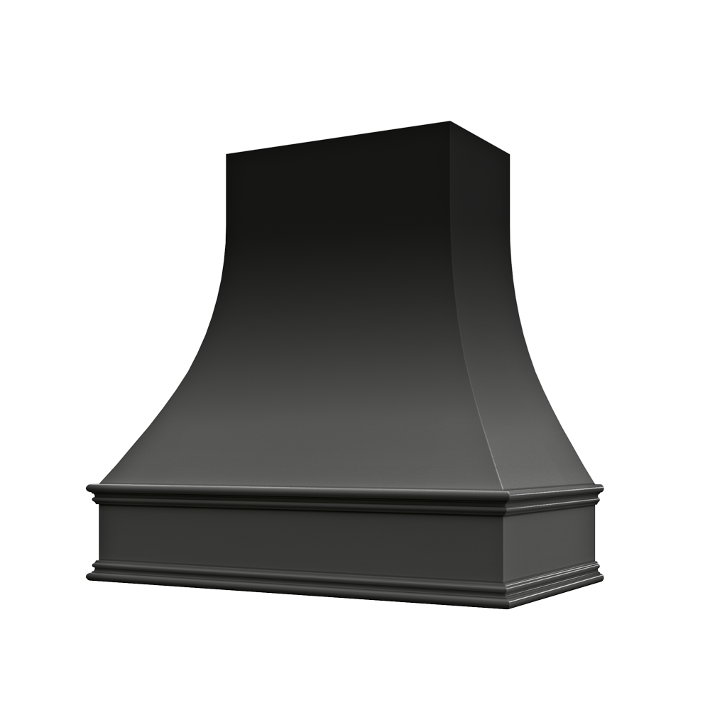 Asheville Wood Range Hood with Curved Front and Classic Moulding