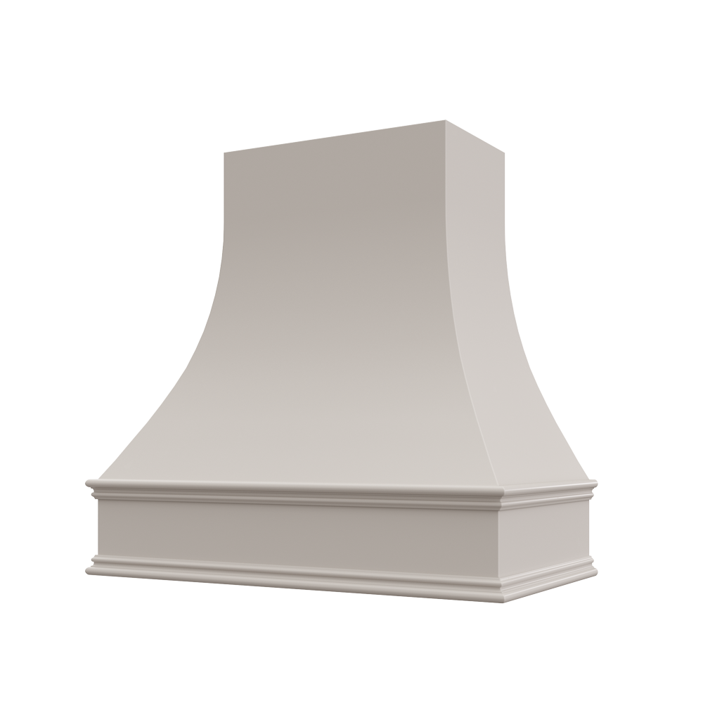 Asheville Wood Range Hood with Curved Front and Classic Moulding