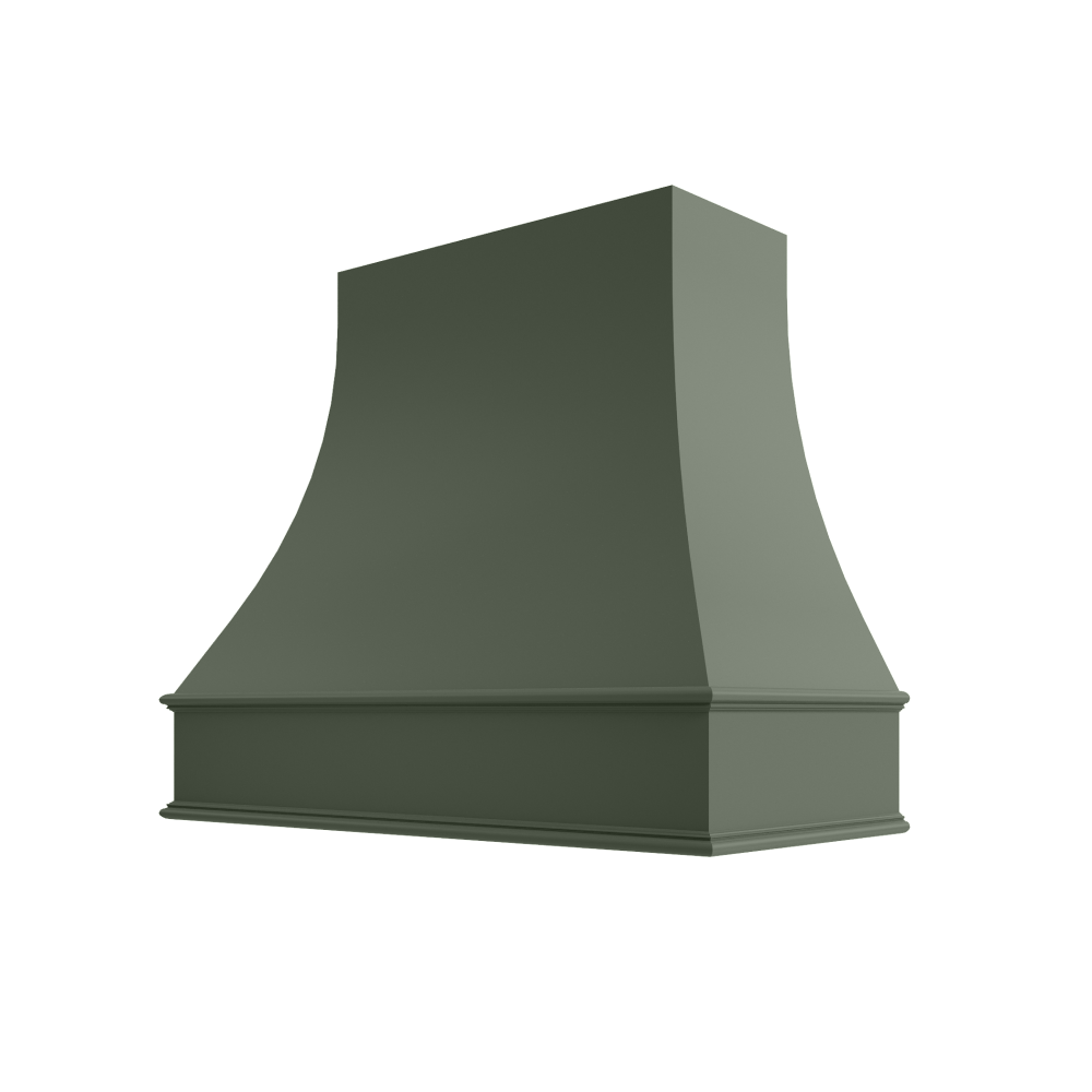 Asheville Wood Range Hood with Curved Front and Classic Moulding