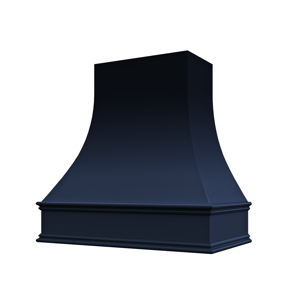 Asheville Wood Range Hood with Curved Front and Classic Moulding