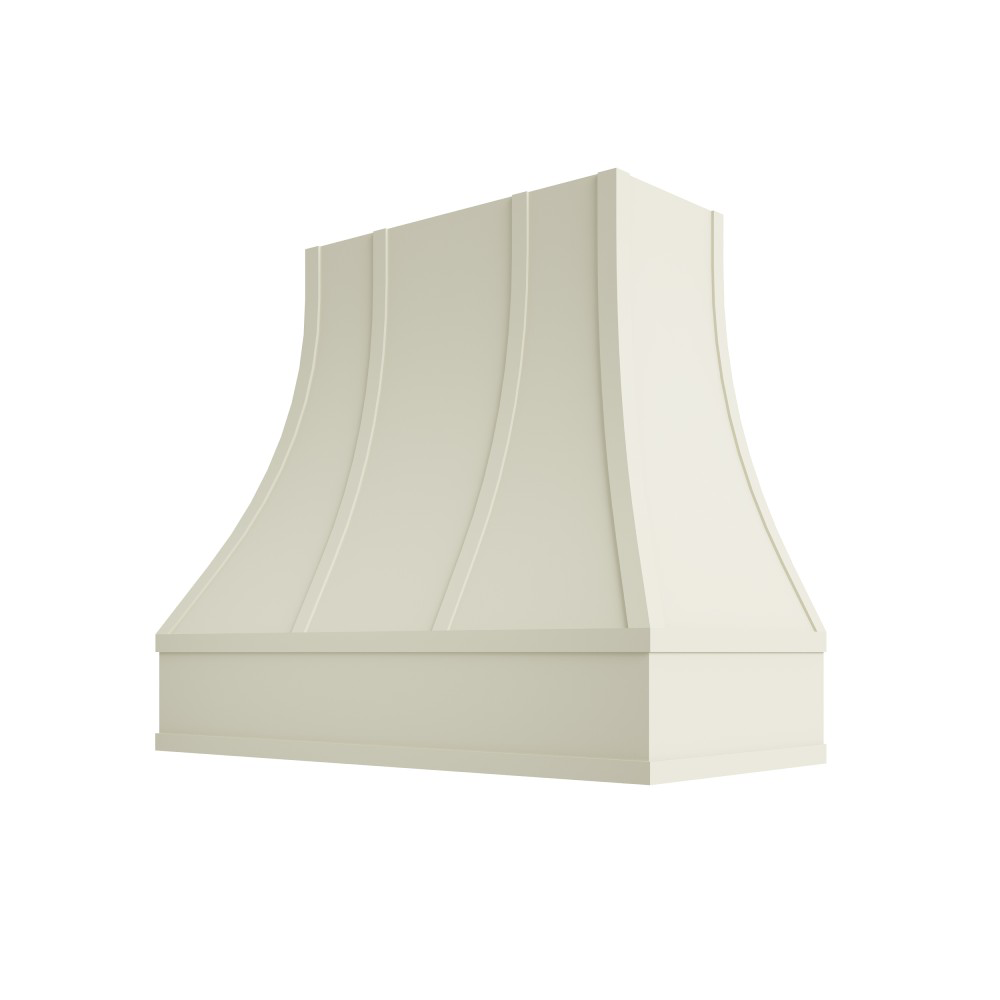 Asheville Wood Range Hood with Curved Strapped Front and Flat Moulding