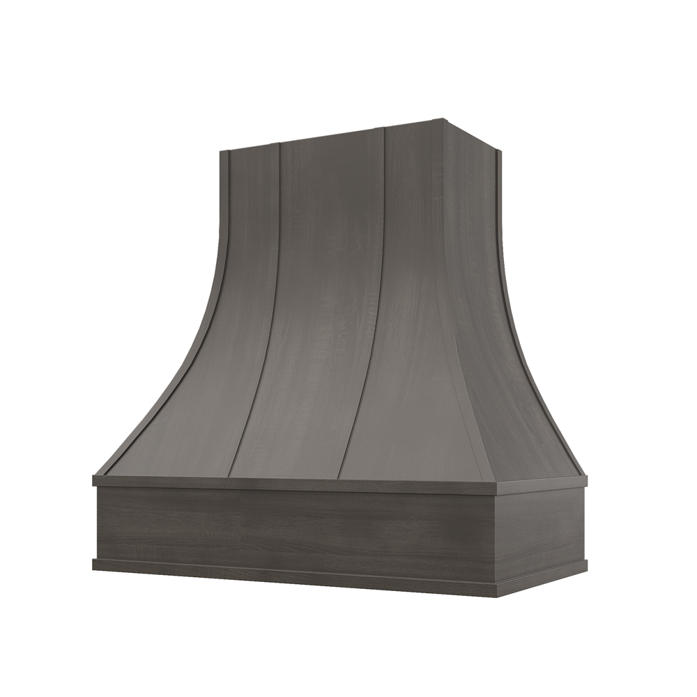 Asheville Wood Range Hood with Curved Strapped Front and Flat Moulding