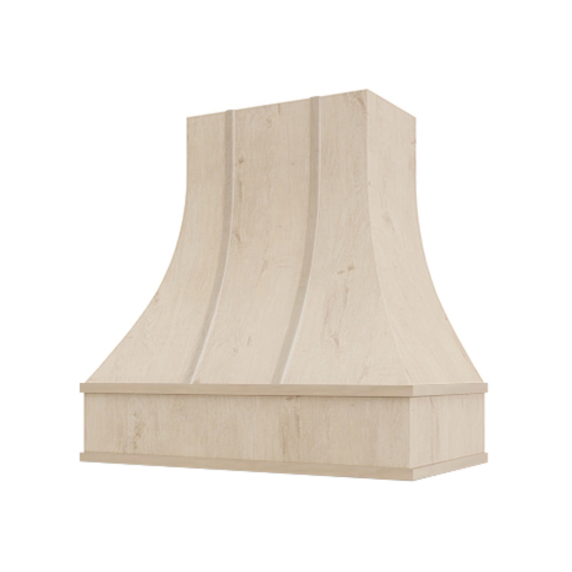 Asheville Wood Range Hood with Curved Strapped Front and Flat Moulding