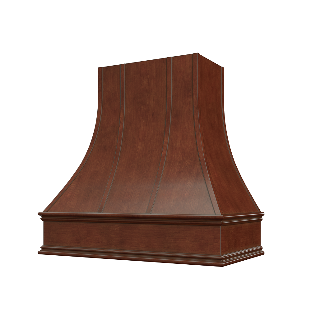 Asheville Wood Range Hood with Curved Strapped Front and Classic Moulding