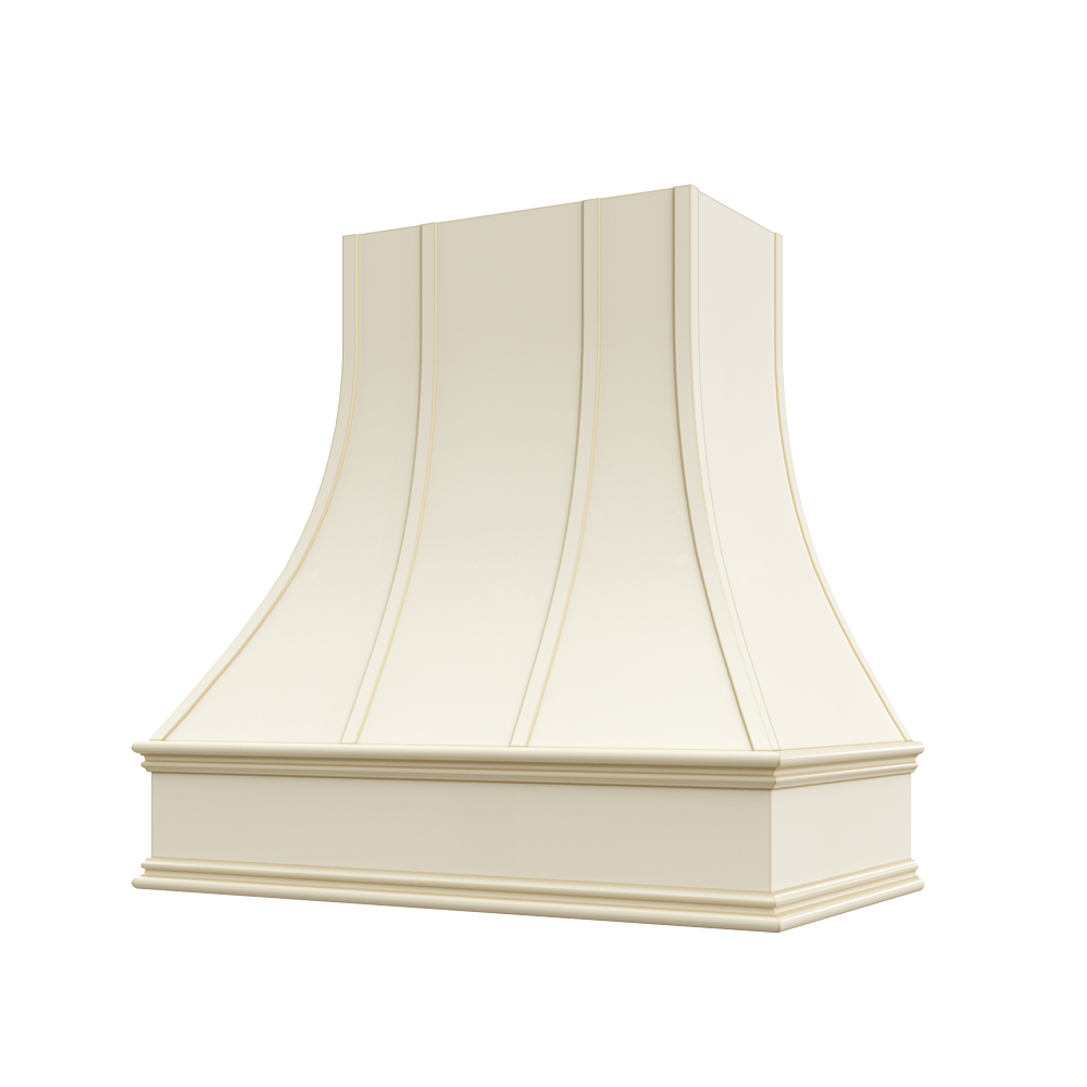 Asheville Wood Range Hood with Curved Strapped Front and Classic Moulding