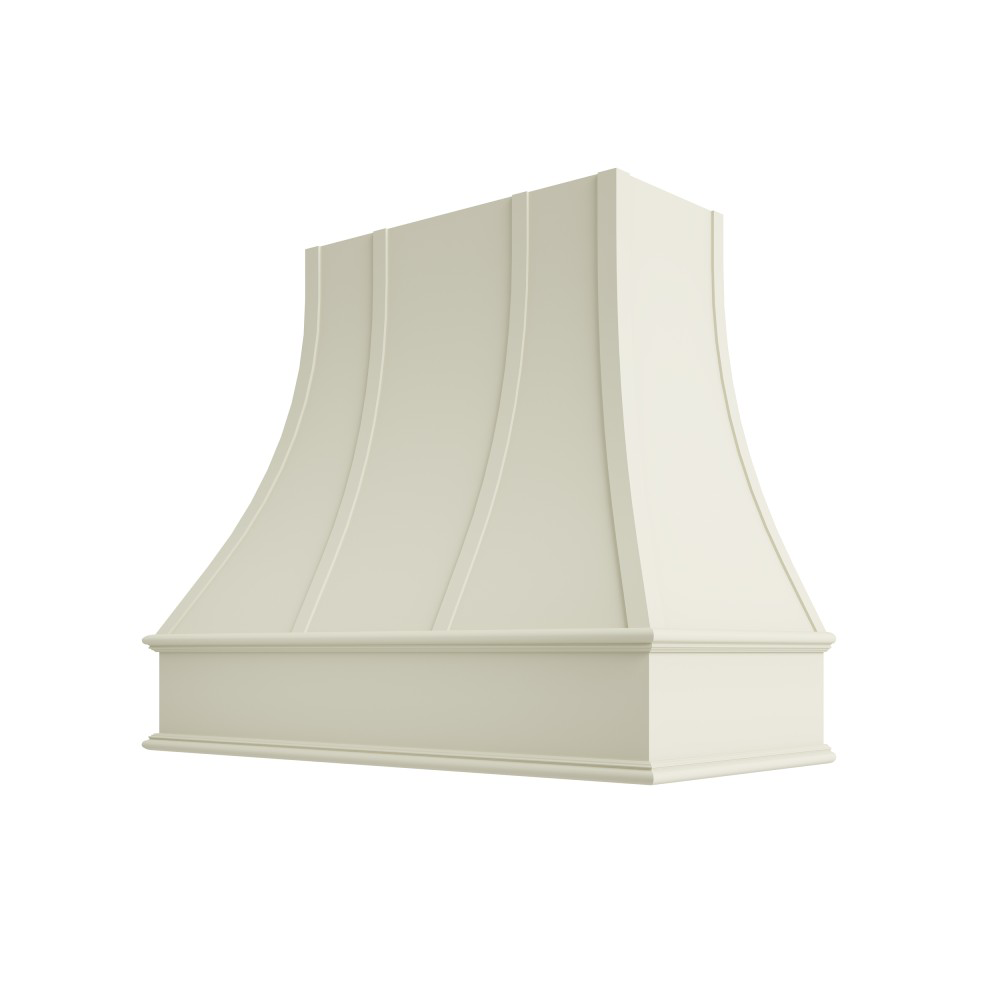 Asheville Wood Range Hood with Curved Strapped Front and Classic Moulding