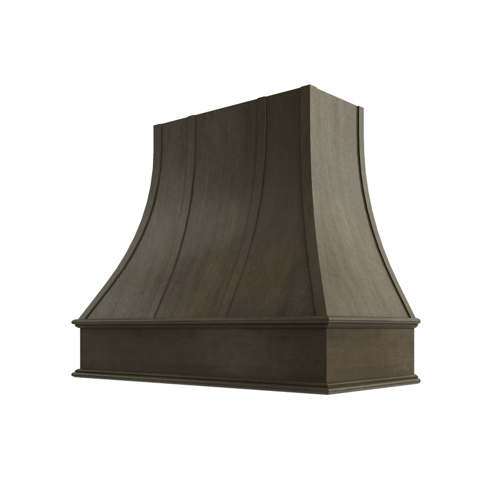 Asheville Wood Range Hood with Curved Strapped Front and Classic Moulding