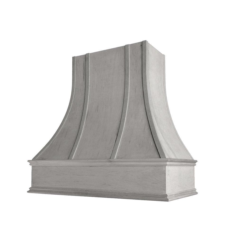 Asheville Wood Range Hood with Curved Strapped Front and Classic Moulding