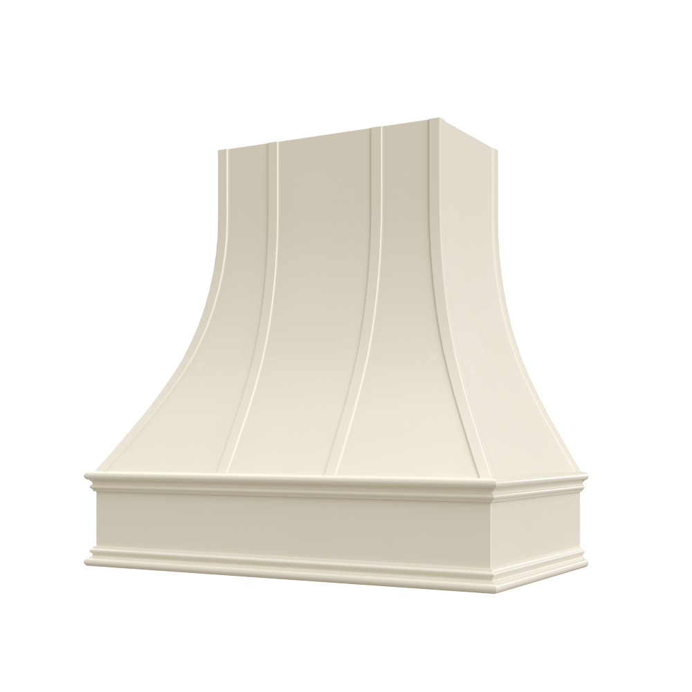 Asheville Wood Range Hood with Curved Strapped Front and Classic Moulding