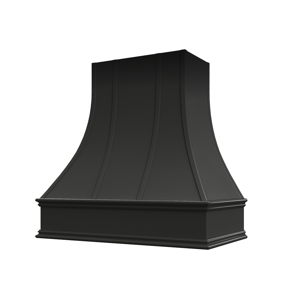 Asheville Wood Range Hood with Curved Strapped Front and Classic Moulding