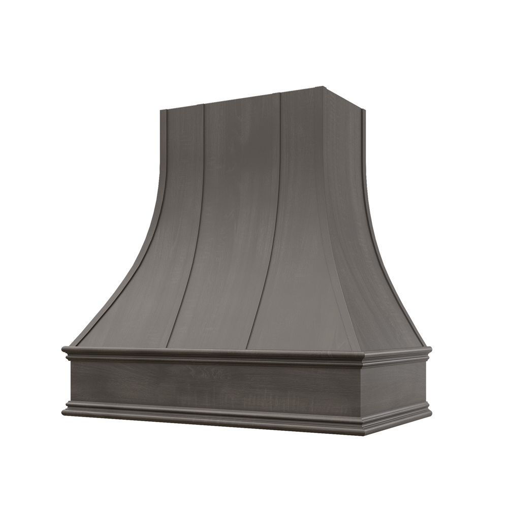 Asheville Wood Range Hood with Curved Strapped Front and Classic Moulding