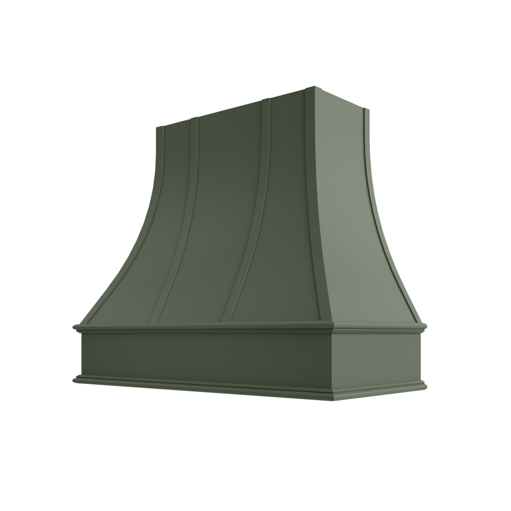 Asheville Wood Range Hood with Curved Strapped Front and Classic Moulding