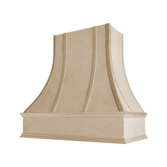 Asheville Wood Range Hood with Curved Strapped Front and Classic Moulding