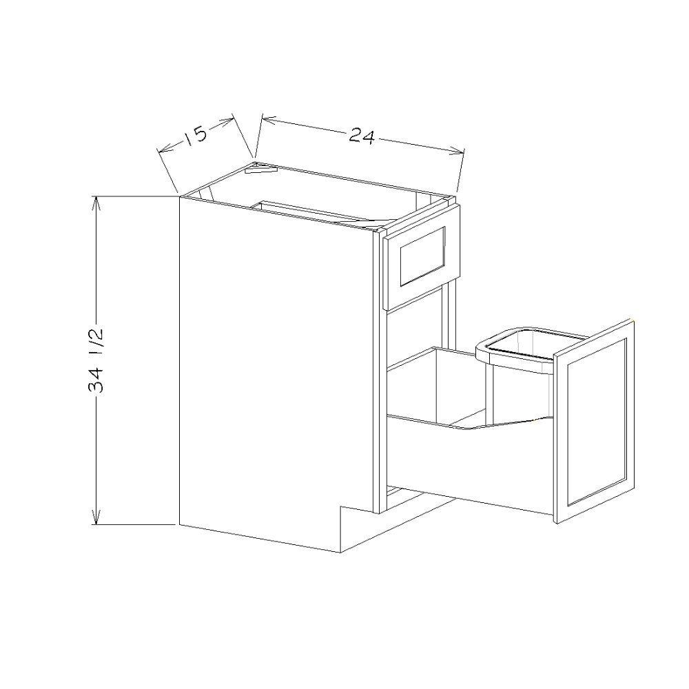 Dove Shaker 15" Single Drawer Base Cabinet w/ Single Trashcan Pullout Kit