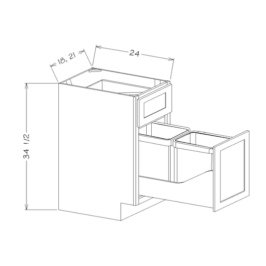 Oxford White 18" Single Drawer Base Cabinet w/ Double Trashcan Pullout Kit