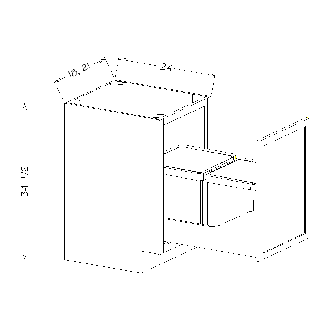 White Shaker 18" Single Full Height Door Base Cabinet w/ Single Trashcan Pullout Kit