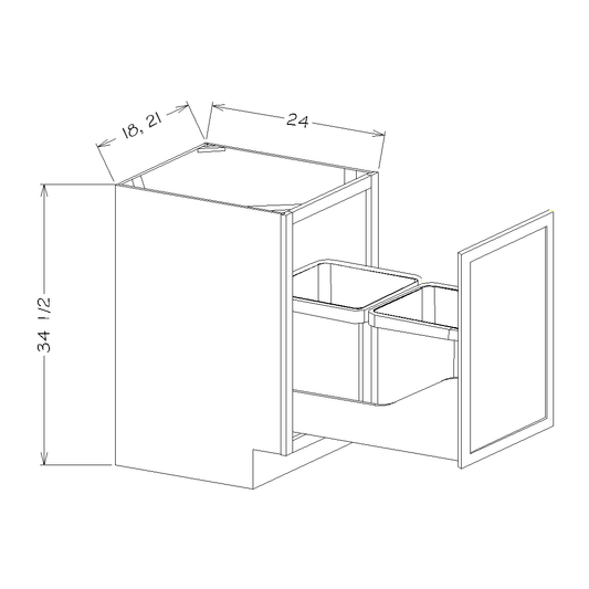Oxford White 18" Single Full Height Door Base Cabinet w/ Single Trashcan Pullout Kit