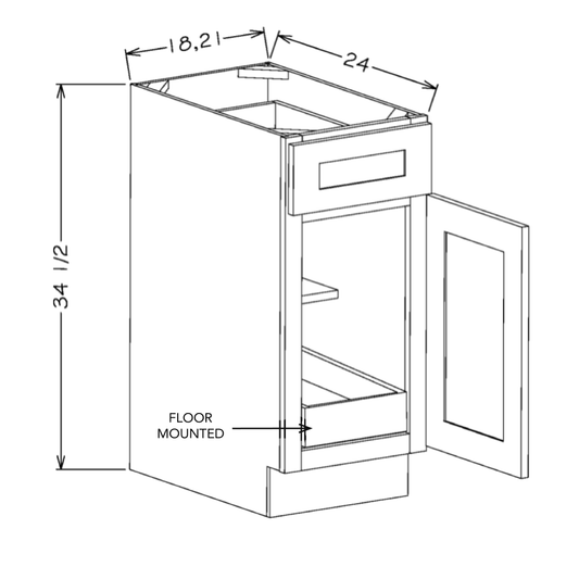 White Shaker 18" Base Cabinet w/ 1 Rollout Shelf