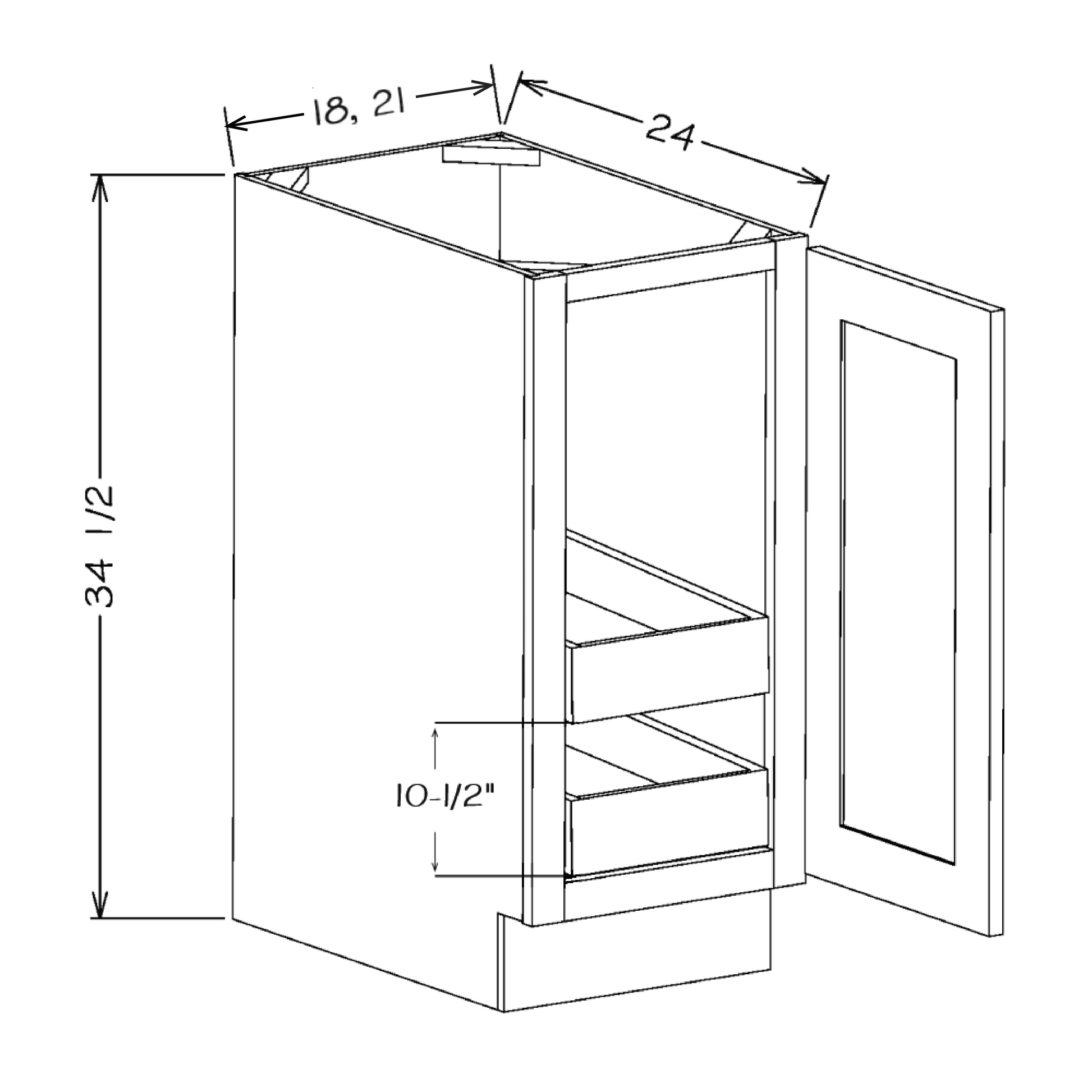 Dove Shaker 21" Full Height Door Base Cabinet w/ 2 Rollout Shelves
