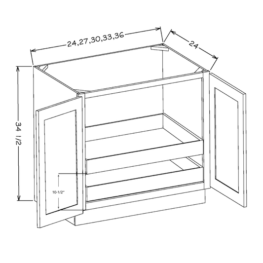 Dove Shaker 27" Full Height Door Base Cabinet w/ 2 Rollout Shelves