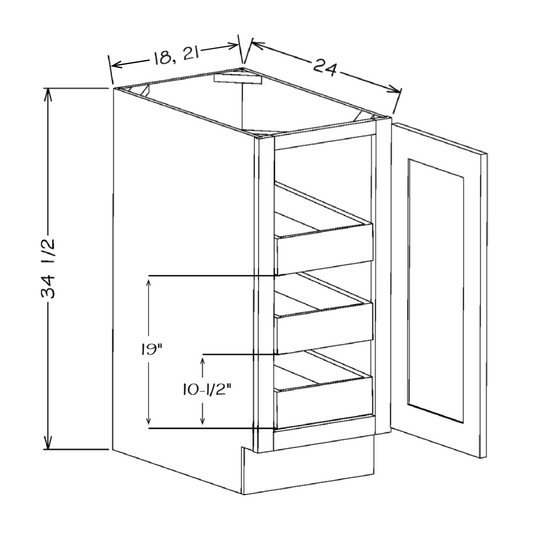 Oxford White 21" Full Height Door Base Cabinet w/ 3 Rollout Shelves