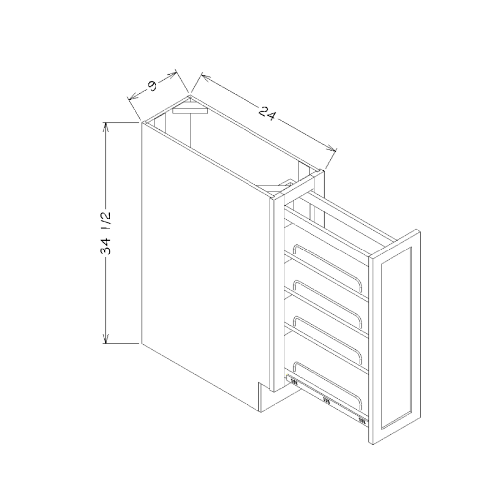 White Slim Shaker 9" Full Height Door Base Kit w/ Shelf Pullout