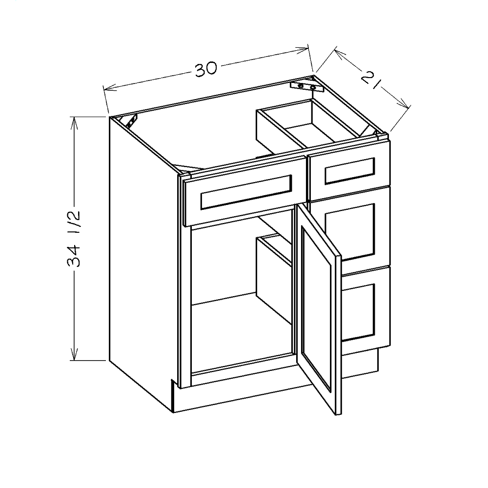 Oxford Sage 30" Vanity Combo Base Cabinet with Drawers Right