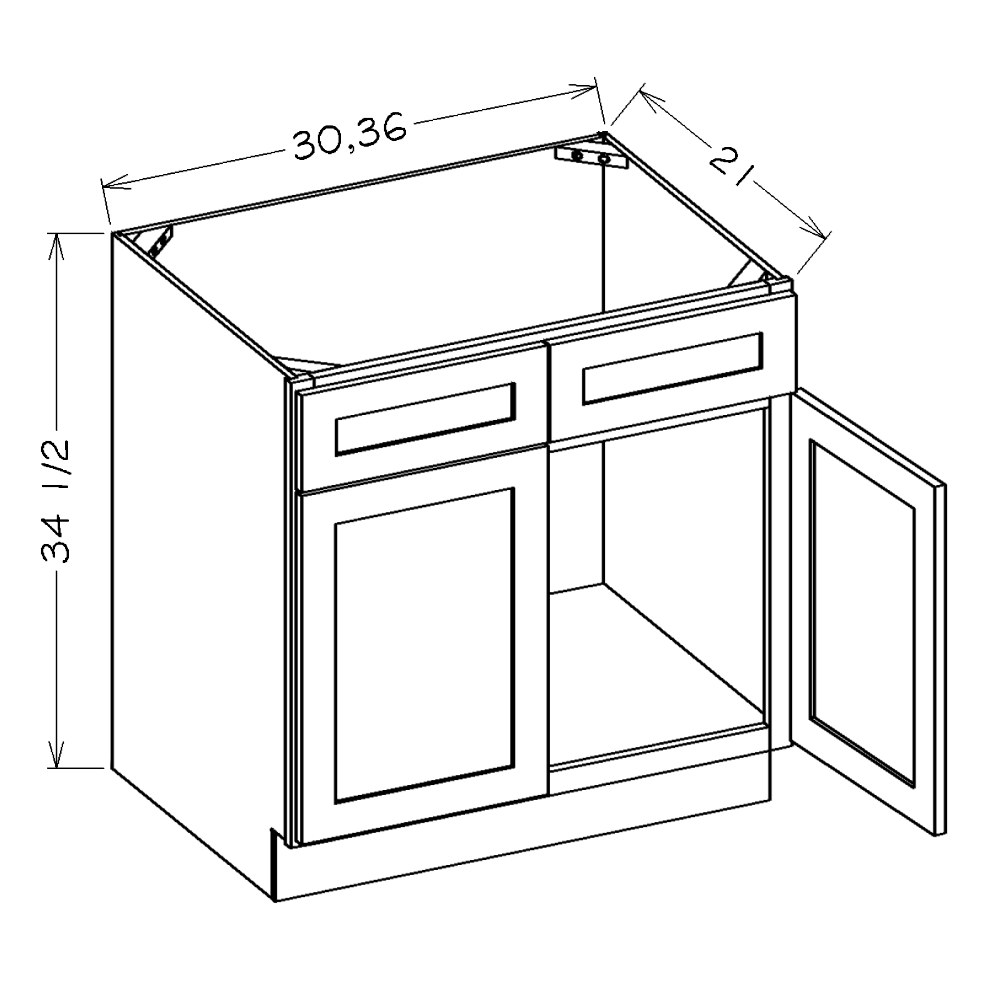 Oxford White 36" Vanity Sink Base Cabinet