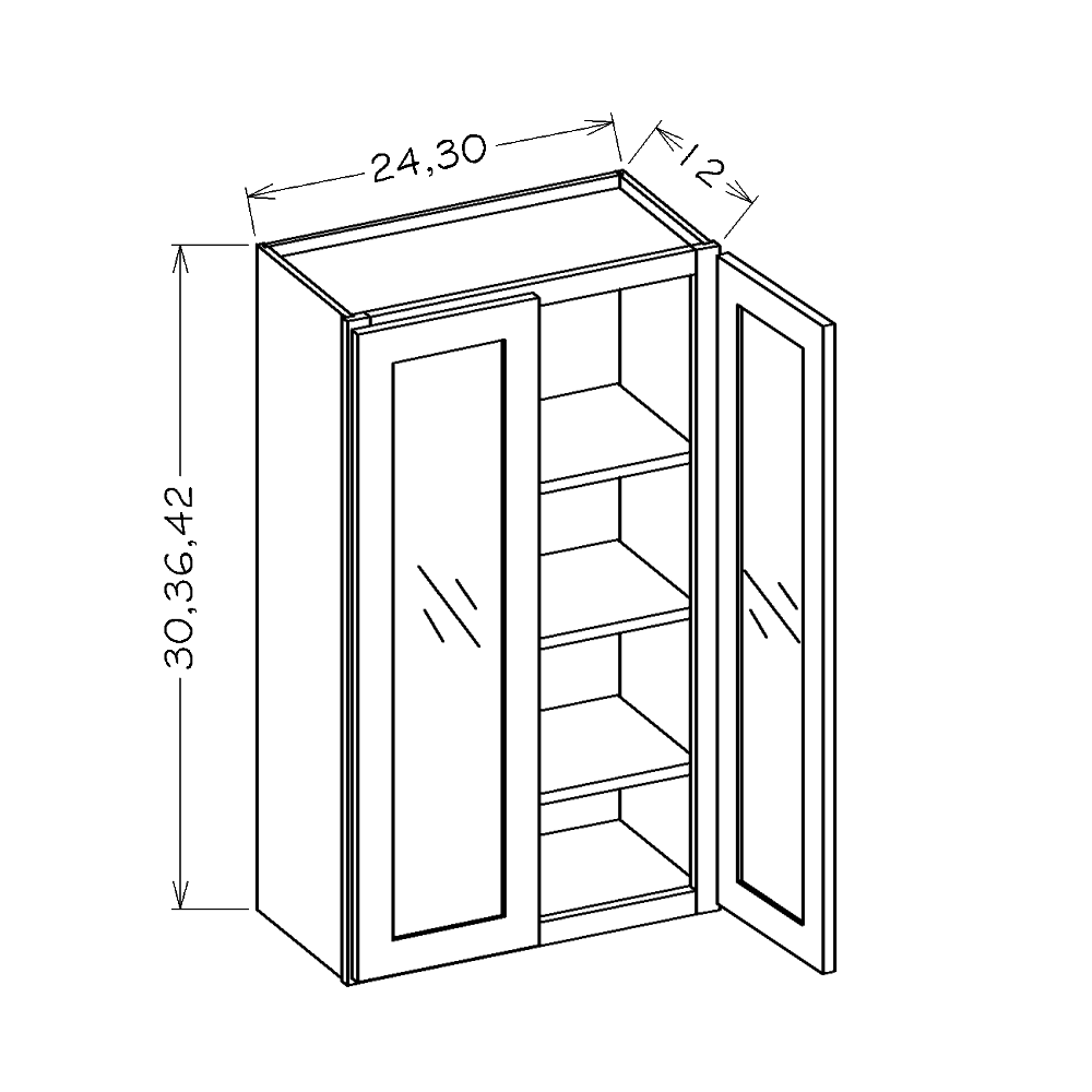 Oxford Mist 24"W x 42"H Wall Glass Door Cabinet with Finished Interior