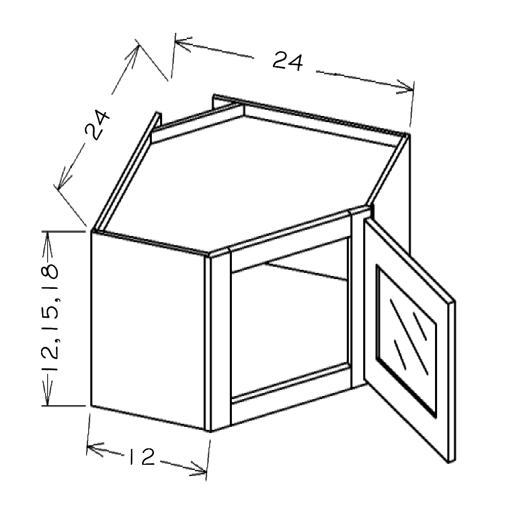 Oxford Sage 24"W x 12"H Stacker Diagonal Corner Wall Glass Door Cabinet with Finished Interior