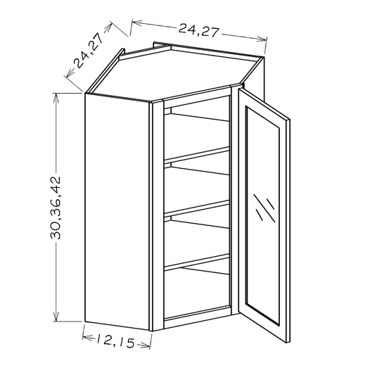 Antique White Shaker 24"W x 36"H Wall Diagonal Glass Door Corner Cabinet with Finished Interior