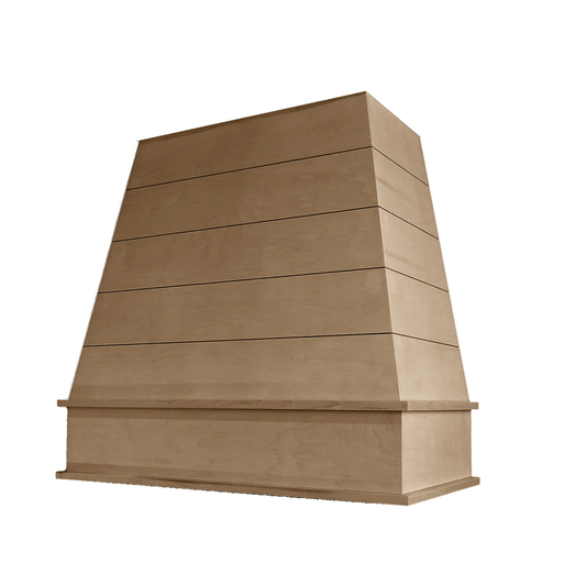 Raleigh Wood Range Hood with Tapered Shiplap Front and Block Moulding