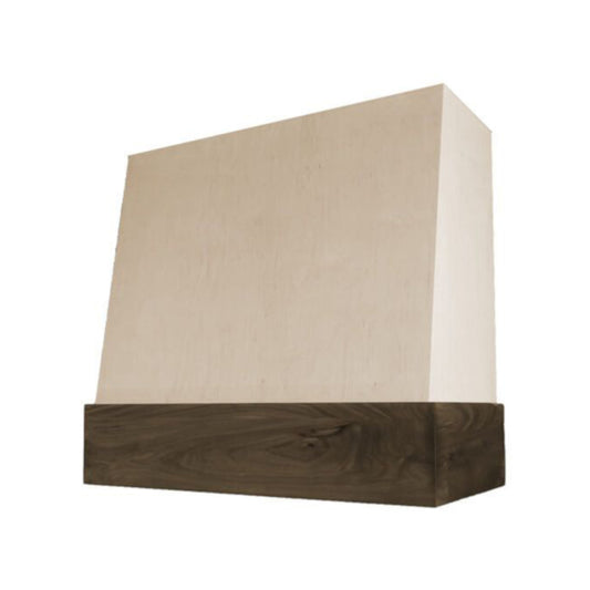 Wilmington Wood Range Hood with Angled Front and Walnut Stained Band