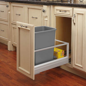 Bottom Mount Aluminum Pullout w/ Single 35 qt Waste Container and Rev-A-Motion Slides