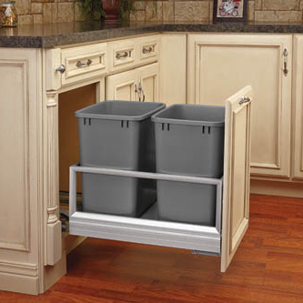 Bottom Mount Aluminum Pullout w/ Double 35 qt Waste Containers and Rev-A-Motion Slides